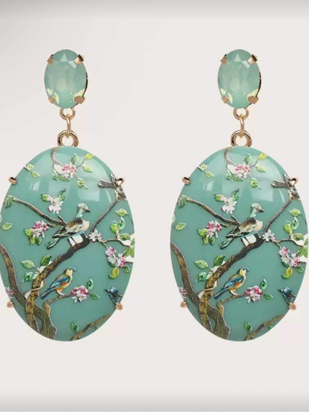Aqua Teal Bird & Blossom Drop Earrings